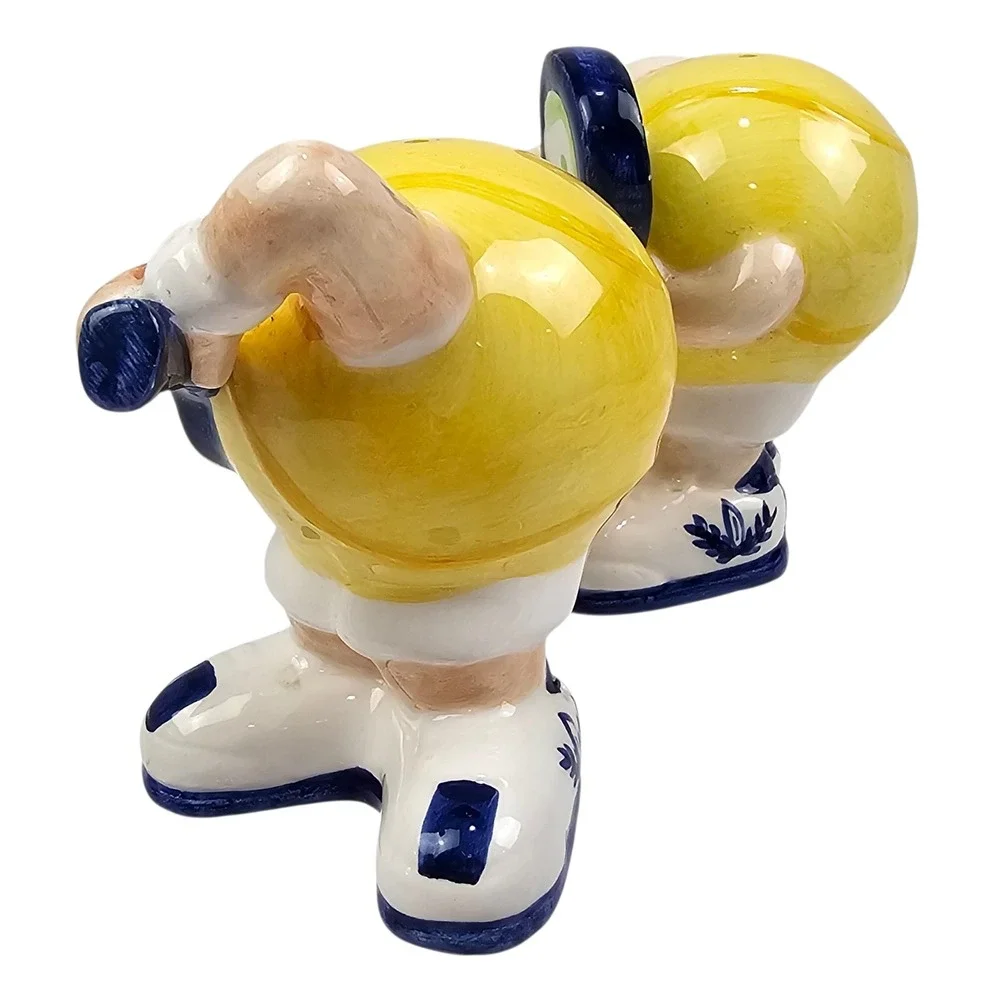 Vintage Anthropomorphic Tennis Ball Salt and Pepper Shakers Set Ceramic Novelty